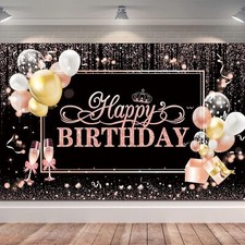 Rose Gold Happy Birthday Backdrop Party Banner Photography Background for Women