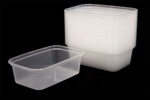 250 x contenitori di plastica vasche trasparenti con coperchi per alimenti a microonde da asporto 500 ml - Foto 1 di 2