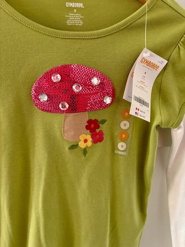 NEW Gymboree Woodland Friends Mushroom Long Sleeve Shirt Green Pink Size 9 - Picture 2 of 6