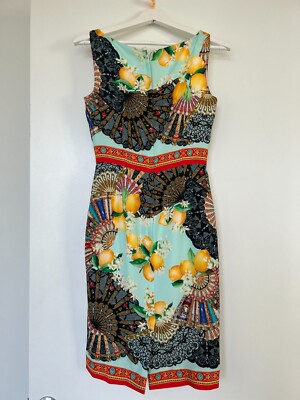 Dolce & Gabbana Multicolor Lemon Print Silk Crepe Sheath Dress | eBay