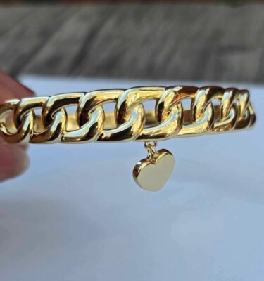 Brandneu 18ct vergoldetes Kettenglied mit Herzarmreif 60mm