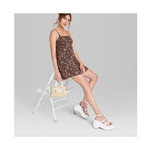 Women's Ruched Fit  Flare Dress - Wild Fable Brown Floral XXS