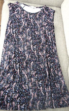 EUC LOFT WOMANs BLACK, BLUE & PINK FLOWER LEAVES SLEEVELESS DRESS -- MEDIUM M