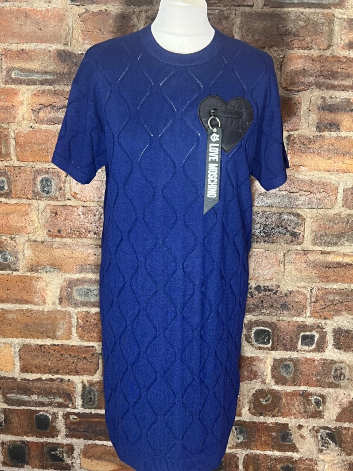 ABITO MAGLIONE MOSCHINO NAVY MAGLIA FINE S S TAGLIA 8 NUOVO CON ETICHETTE