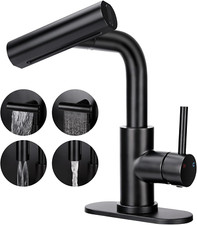 Bathroom Sink Faucet with Pull down Sprayer, 4 Mode Matte Black Bathroom Faucet