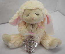 Ganz Serenity Lamb with Crib Cross Christening or Baptism Gift Pink Ribbon