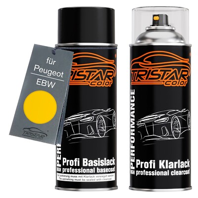 Autolack Spraydosen Set für Peugeot EBW Jaune Hertz Basislack Klarlack Sprühdose