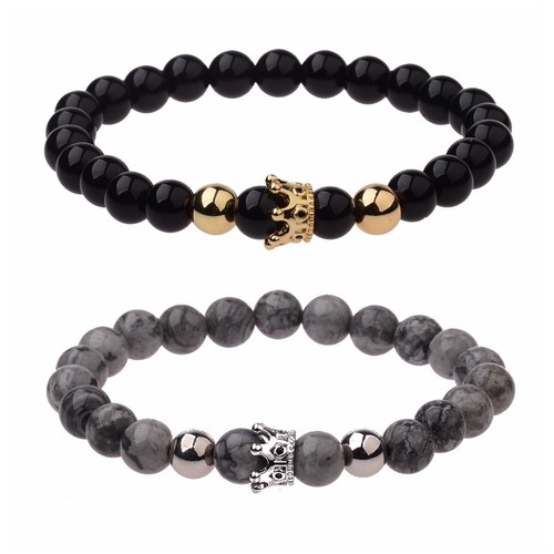 Men's CZ Copper Gorgeous King Crown Natural Stone Friendship 8mm Beads Bracelet - Picture 25 of 26