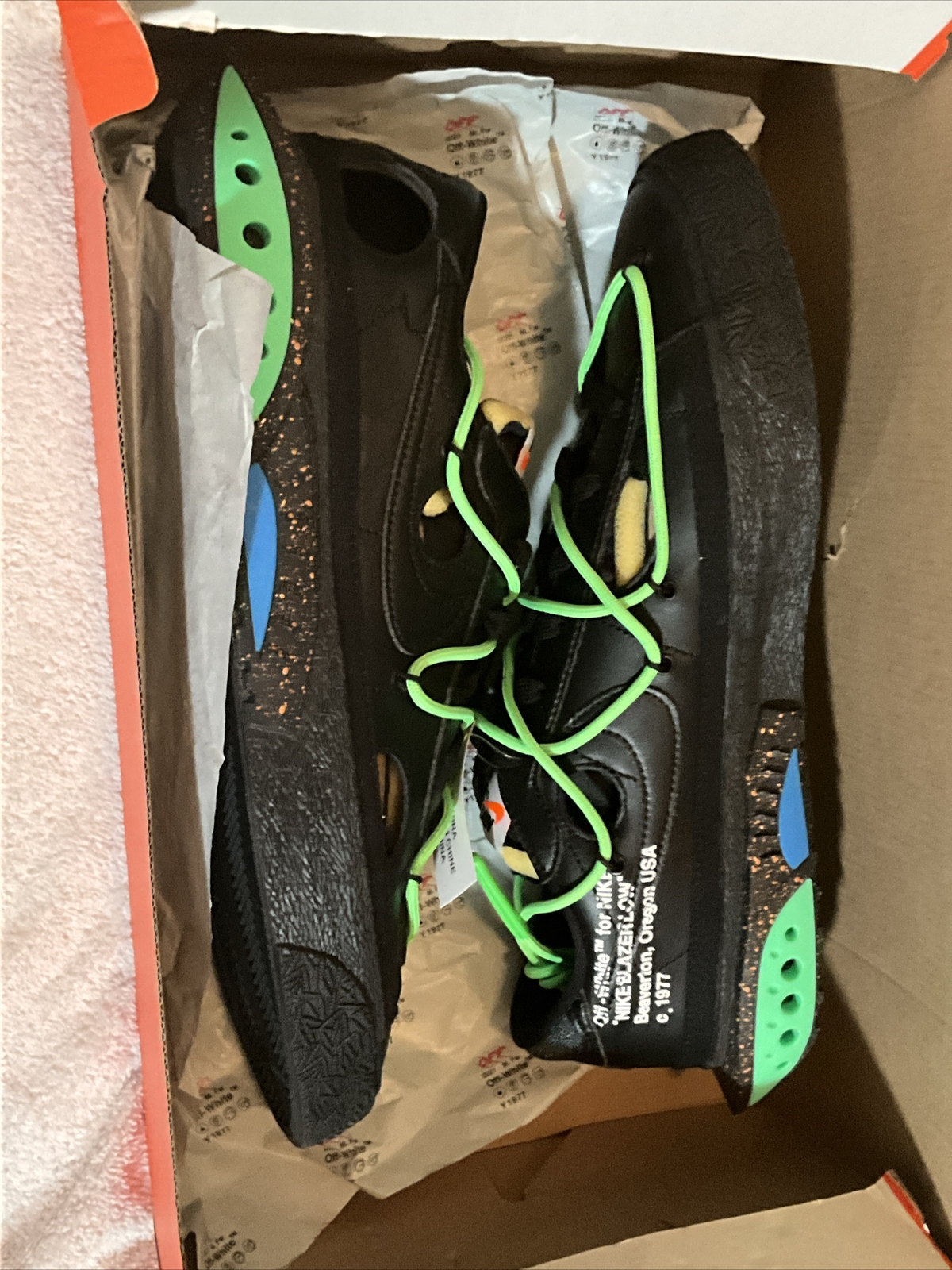 OFF WHITE X NIKE Nuova taglia 12 Nike Blazer Low x BIANCO SPORCO nero verde DH7863 001 scatola danneggiata