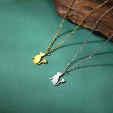 Cat Necklace Animal Heart Kitten Pendant Necklace Stainless Steel Jewelry Gift