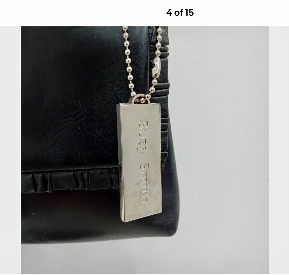 Suzi Smith Black Leather Handbag Purse Shoulder Strap Smart - Image 4 of 4