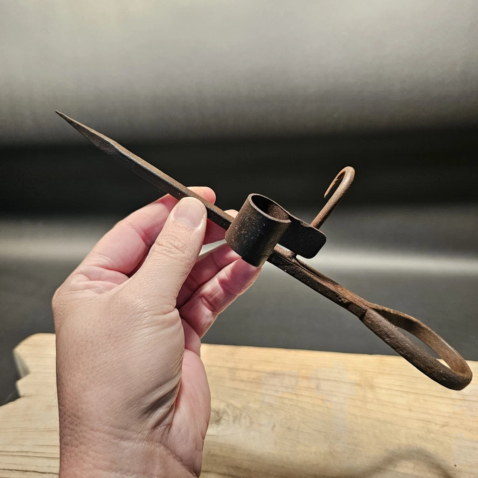 Antique Style Forged Wrought Iron Mining Sticking Tommy Miners Candlestick - Image 2 of 4