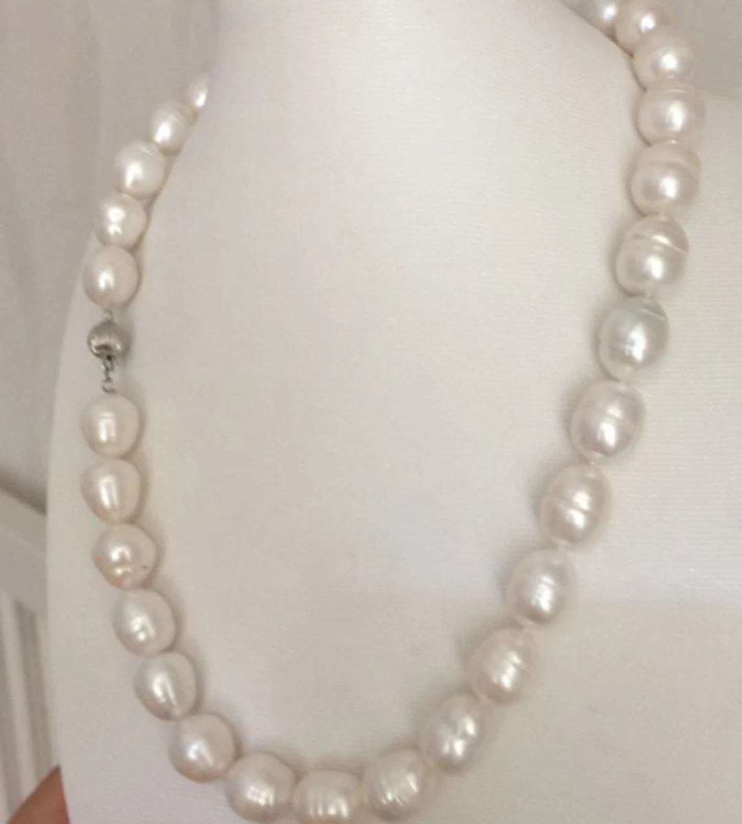 24-Inch Natural South Sea White Baroque Pearl Necklace - 10-12mm Real Pearls | Silver Plated Bead Chain