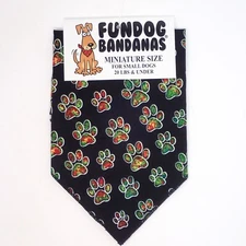 Fun Dog Bandana Black Multi Colorful PAW PRINTS XS