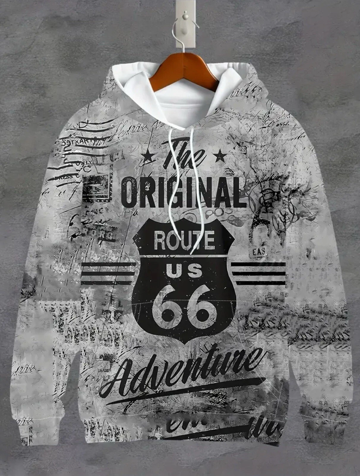 🇬🇧Unisex Iconic ROUTE 66 Grey Lightweight Hoodie Kangaroo Pocket. Size XL 42”