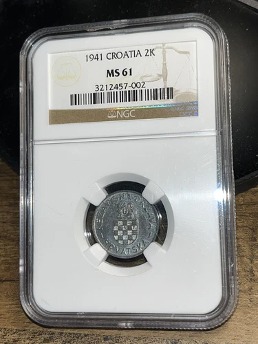 1941 Croatia 2 Kune - NGC MS61 - Wartime Zinc Issue WW2 - Rare Coin