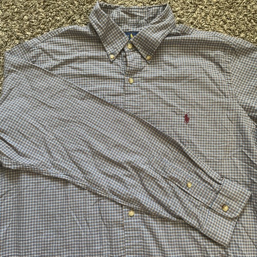 Ralph Lauren Men’s Button Down Dress Shirt Blue Brown Checkered Red Pony Size XL - Picture 2 of 8
