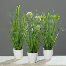 mucplants Kunstpflanze Gras im weißen Topf 3 Stück Höhe 38cm Grün Kunstgras
