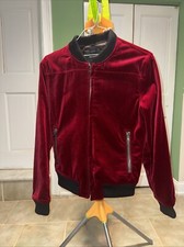 Ermanno Clothing Men's Red Velvet Bomber Jacket Zipper Size 2 Medium