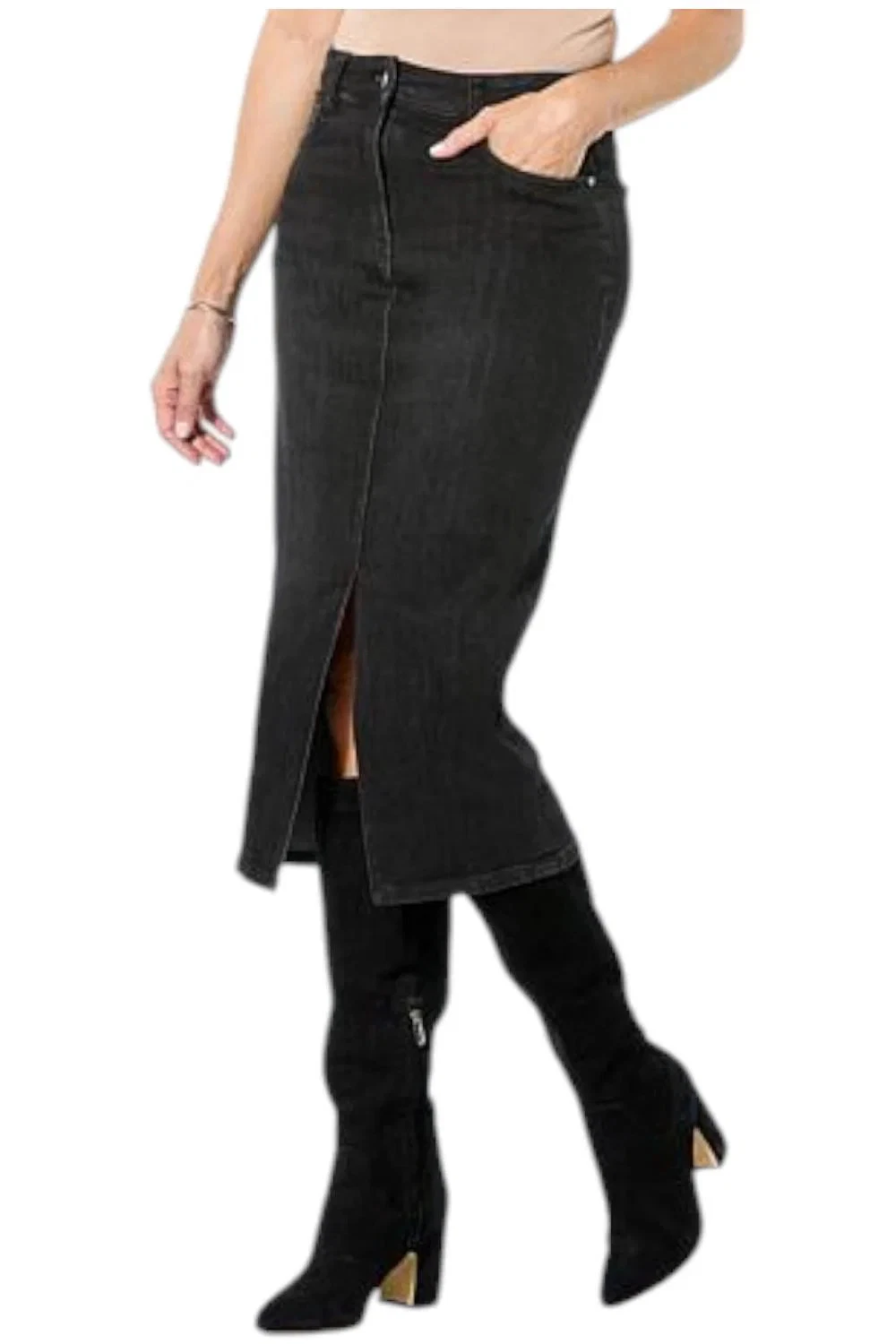 Curations Women's Hickl Stretch Denim Pencil Skirt Black