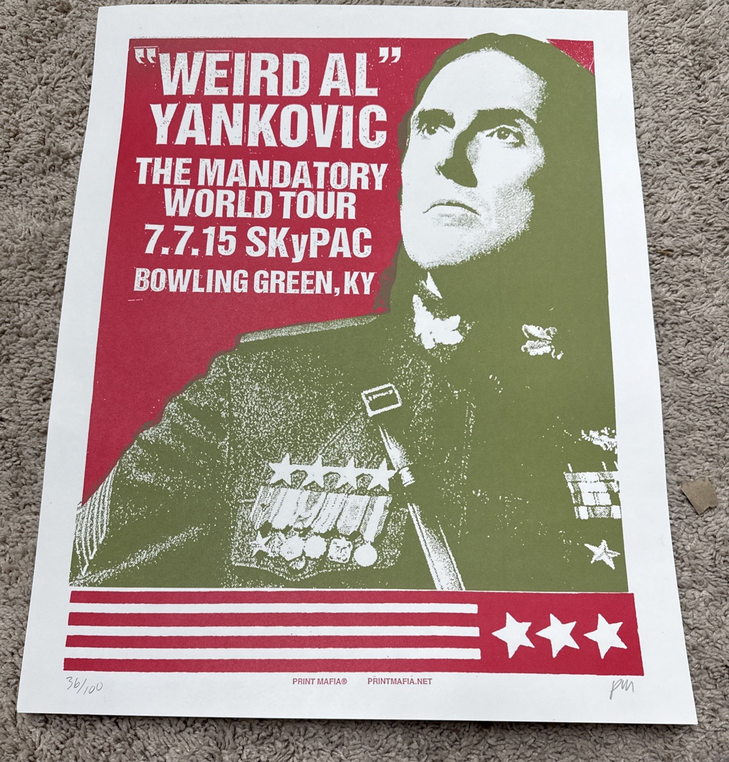 Rare 16x20 Weird Al Yankovic Tour Concert poster 2015 Bowling Green Ky 36/100