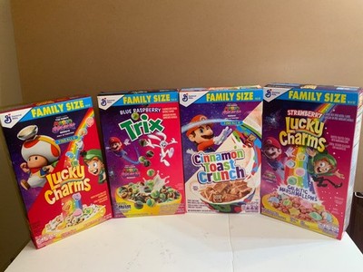 Super Mario Galaxy Movie Lucky Charms Trix Cinnamon Toast Crunch Cereal Set 4! 