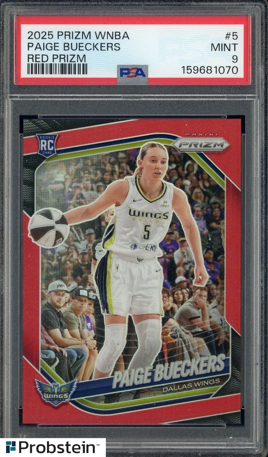 2025 Panini Red Prizm WNBA #5 Paige Bueckers Wings RC Rookie 224/299 PSA 9 MINT view 1