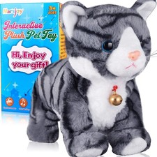 Pattern Gray Robot Cat Plush Cat Stuffed Animal Interactive Cat, Meow Kitten ...