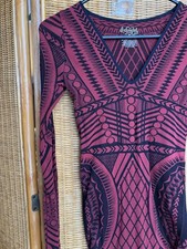 Free People Bodycon Mini Dress M/L Red Art Deco New Years Holiday Cocktail