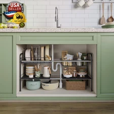 Adjustable under Sink Organizers and Storage,Pots and Pans Organizer under Kitch