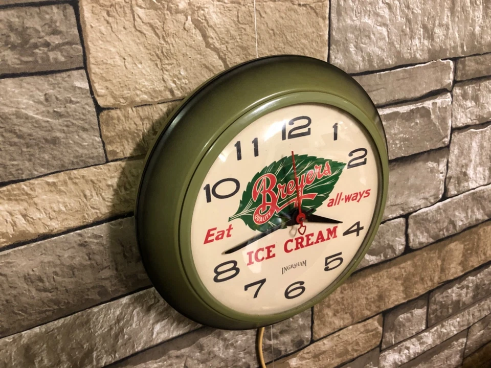 VTG INGRAHAM BRYERS ICE CREAM OLD SODA ADVERTISING KITCHEN DINER WALL CLOCK SIGN - Image 4 of 4