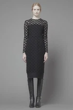 Valentino Pre-Fall 2013 Black Guipure Lace Long Sleeve Midi Sheath Dress sz 8