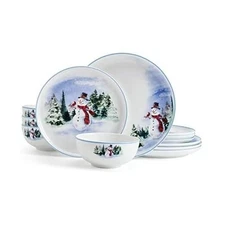  Snowman Forest Chip Resistant 12 Piece Dinnerware Set, Service for 4 