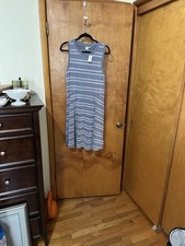 Gap Ribbed Knit Dress Blue And Gray Striped Size Large Nwt