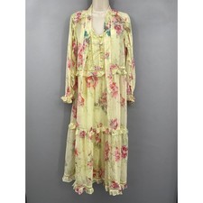 ASOS Floral Tie Neck Ruffle Maxi Dress Womens Size 0 Yellow Chiffon Boho