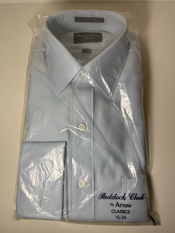 VTG 1970s-80s Arrow Paddock Club Dress Shirt 15 34 Blue Diamond  NOS New In Bag