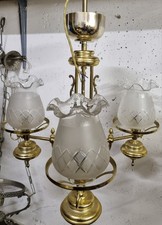 Lampadario Ottone E Vetro Anni '50 Italiano