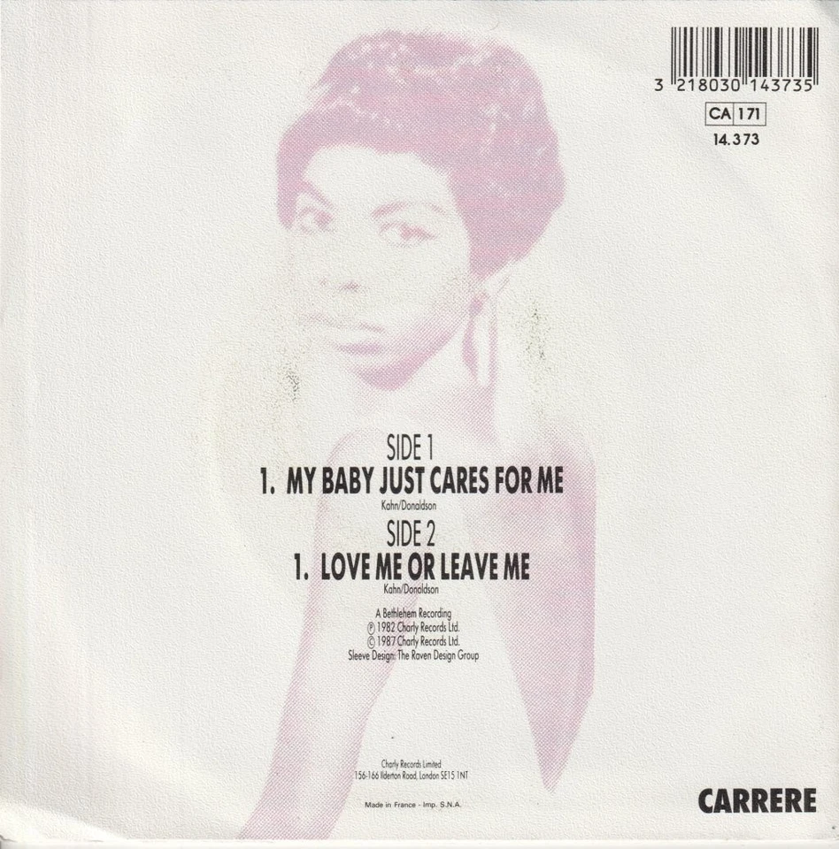 Nina Simone My Baby Just Cares For Me 7" vinyl France Carrere 1987 pic sleeve - Image 2 of 3