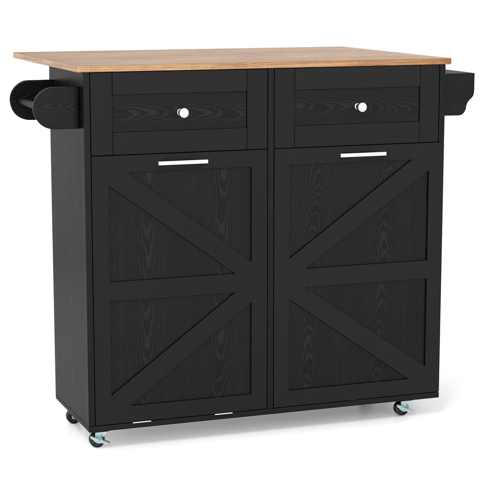 Rolling Kitchen Island Kitchen Island Cart with Drop Leaf Trash Can Cabinet
