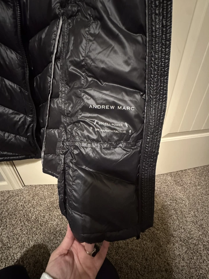 Abrigo Andrew Marc Puffer Talla L Empaquetable Ligero Premium Plumón Largo Abrigo Negro Foto 4 de 4