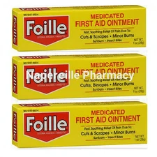 3 Pack Foille Medicated First Aid Ointment Cuts Scrape & Minor Burn Relief 1 Oz