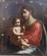 CV575 Madonna con Bambino.  Un antico dipinto ad olio su tela del Settecento