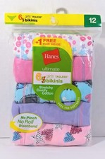 New 6 Pairs Hanes Girl's Cotton Bikini Underwear Size 12 Tagless Multi Color