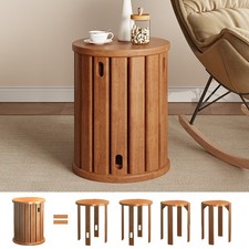 4-In-1 Wood Stool Stackable Stools Set of 4, Round Chair Nest Side Table 18 Inch