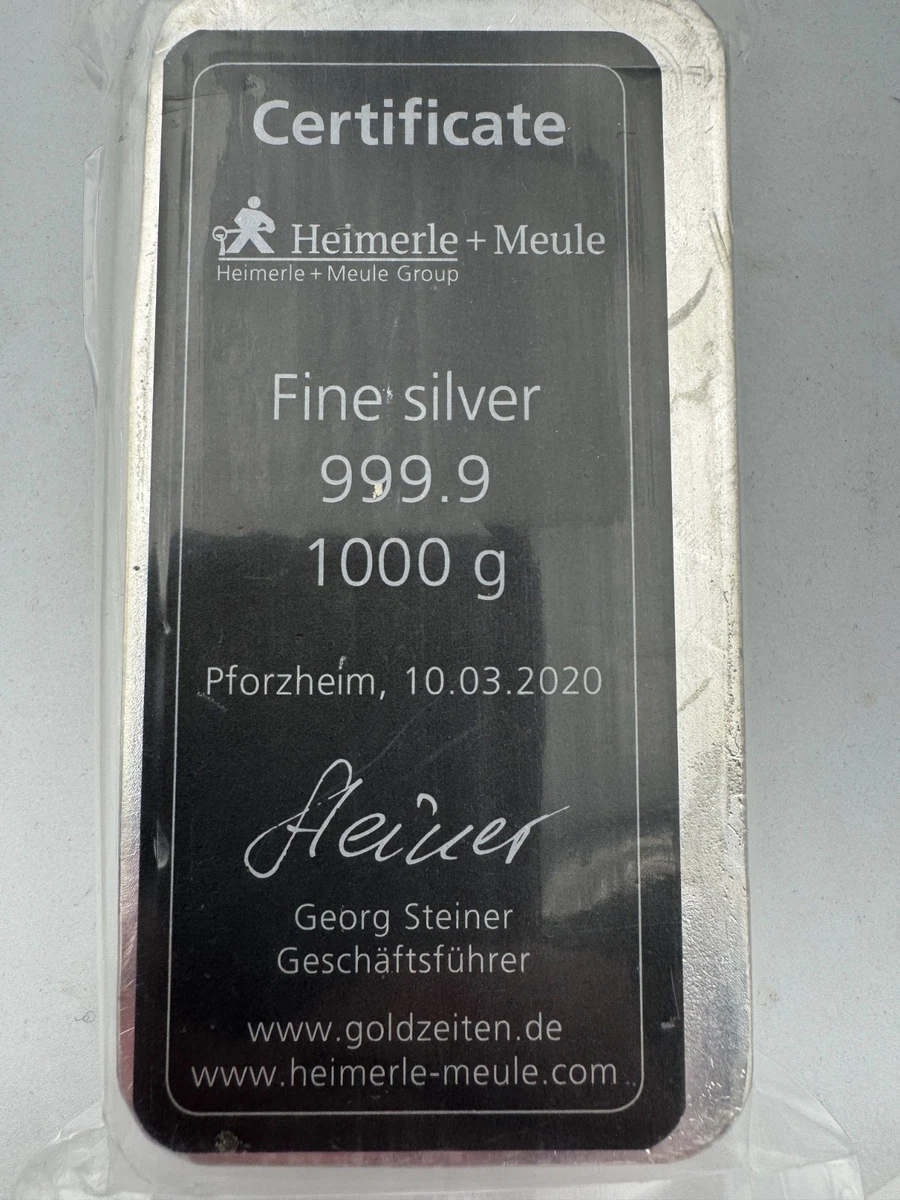 1 kg Heimerle + Meule Feinsilberbarren 999,9 | neu&versiegelt | sofort lieferbar