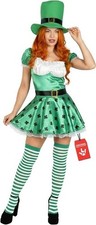 Women`s Leprechaun Costume + Socks Ladies Irish St Patrick`s Day Fancy Dress