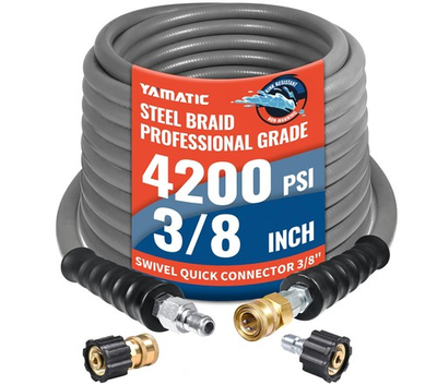 #ad Pressure Washer Hose 50 FT True 3 8quot;ID4200 PSI 250°F Hot Water Steel Brai... $122.69