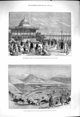 Original alter antiker Druck 1878 Brighton Promenade Aquarium Bala Hissar Cabul