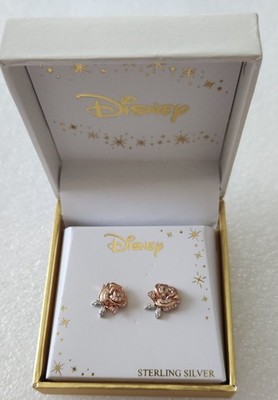 Disney sterling silver 18k rose gold plated Belle inspired Rose Earring