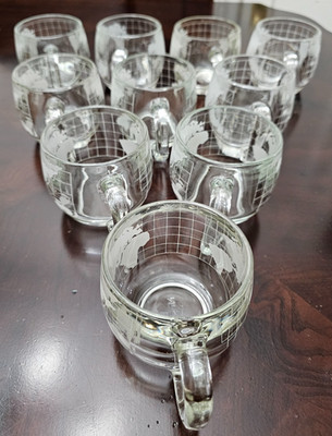 70s Vintage Nestle Nescafe World Globe Frosted Glass Coffee Mugs Cups Set of 10